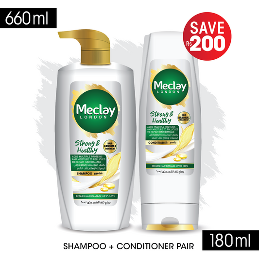 Meclay London Strong & Healthy Shampoo 660ml + Conditioner Pair Box (Save Rupees 200)