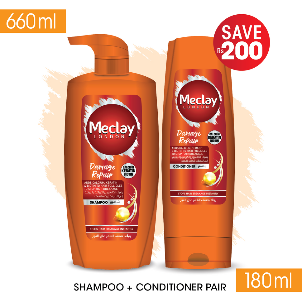 Meclay London Damage Repair Shampoo 660ml + Conditioner Pair Box (Save Rupees 200)