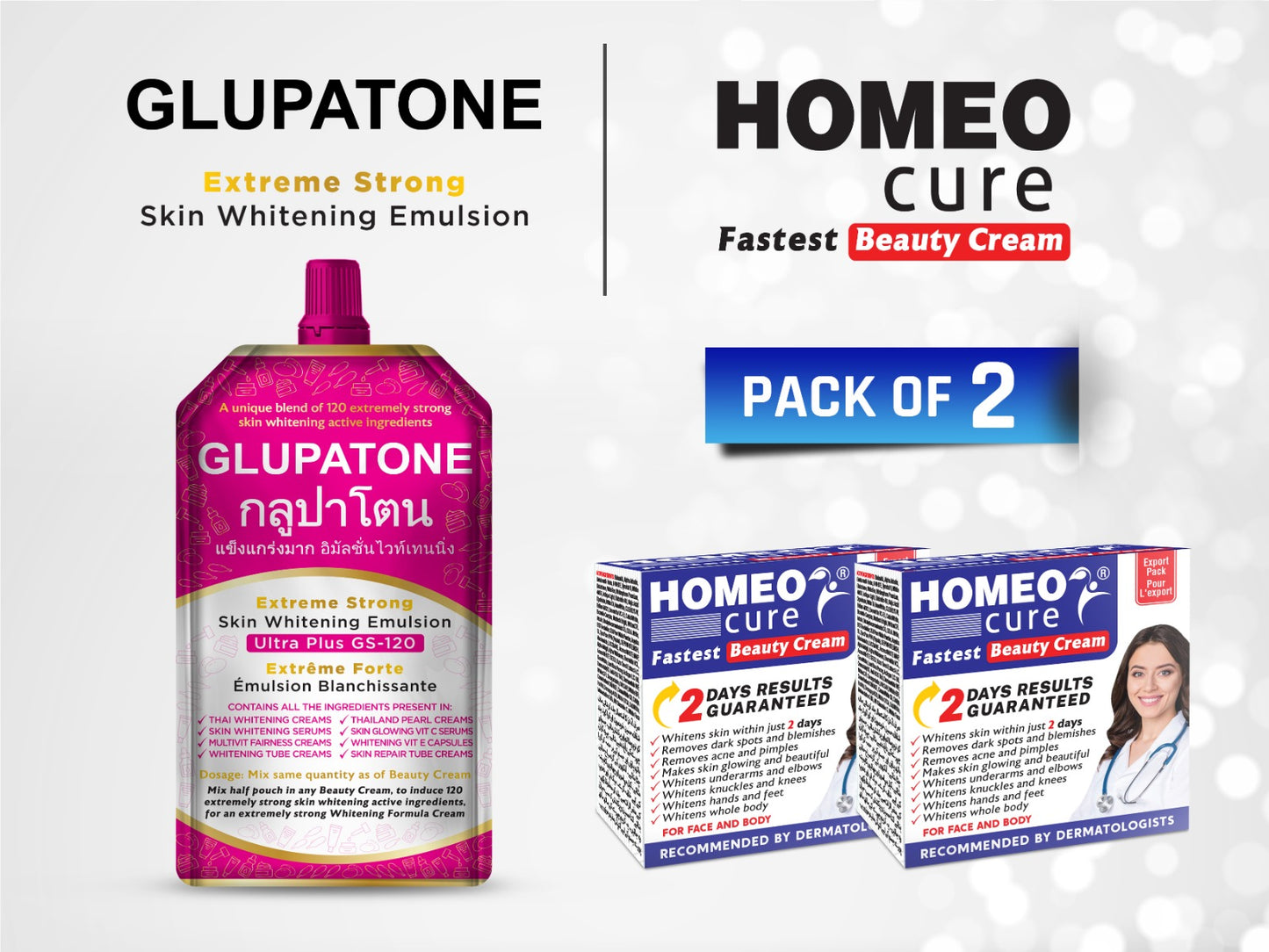 GLUPATONE Extreme Strong Emulsion 50ml With Homeo Cure Beauty Cream (Pack Of 2)