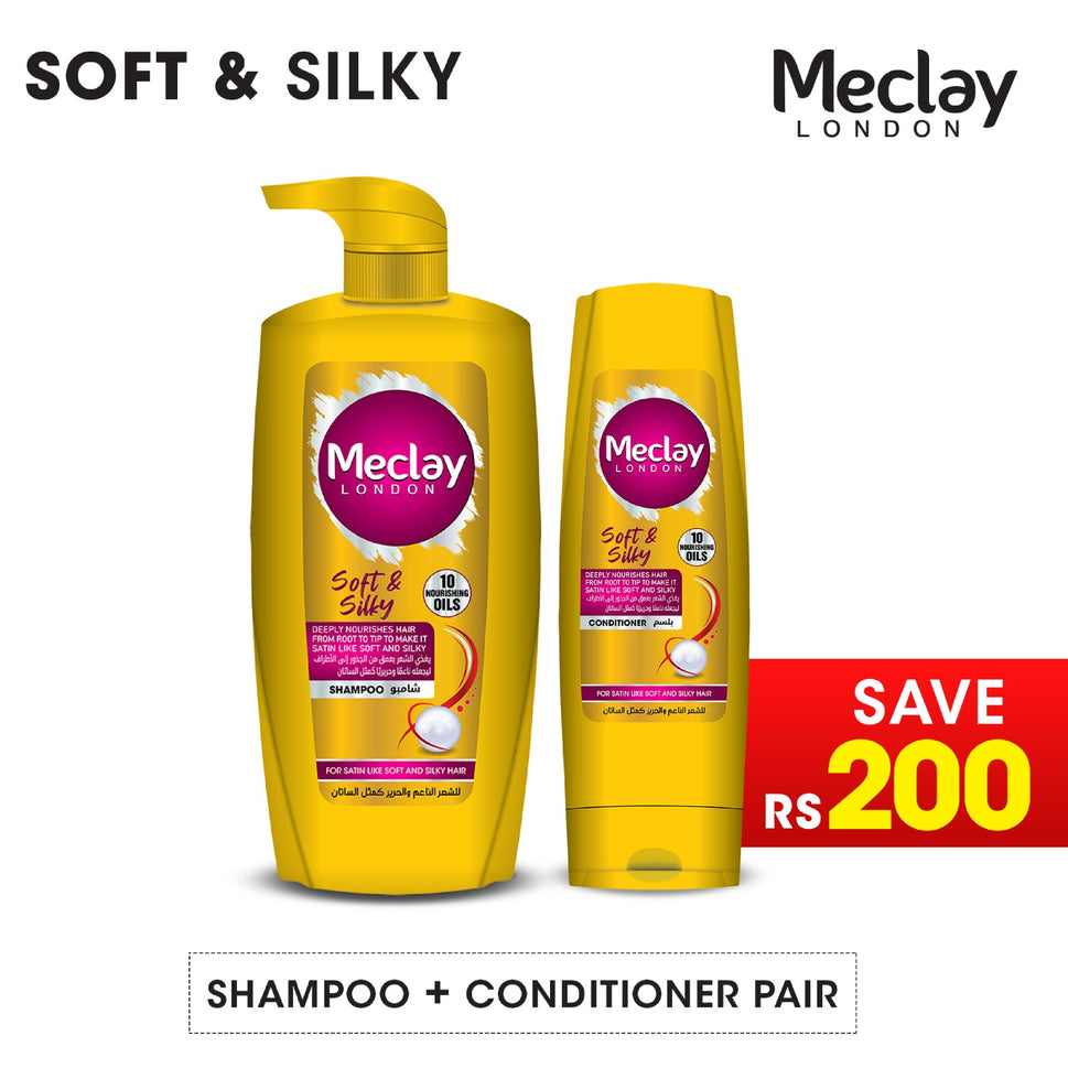 Meclay London Soft & Silky Shampoo 660ml + Conditioner Pair Box (Save Rupees 200)